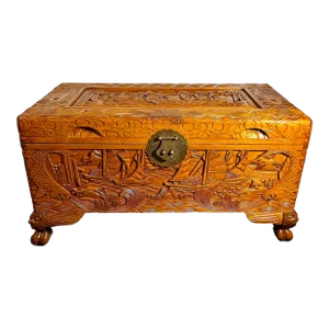 Antique Chinese Wooden Chest Luggage Blanket Trunk Hand Carved