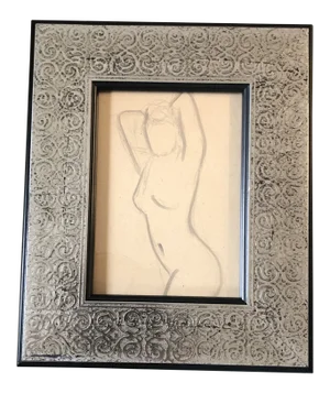 Original Vintage Abstract Female Nude Charcoal Study Drawing Frame