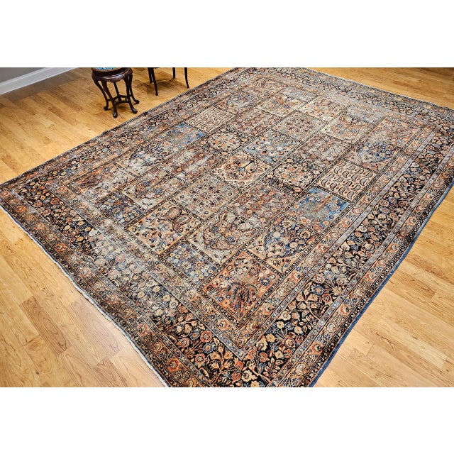 19th Century Persian Khorassan Rug, Hand-Knotted Wool, Allover Floral Panel Design, Green & Blue, 10x13 For Sale - Image 12 of 18