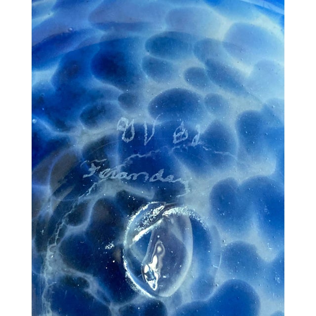 Blue Artisan Mottled Blue Handblown Glass Tumbler/Vase For Sale - Image 8 of 9