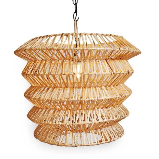 Boho Chic Zig-Zag Rattan Pendant Light For Sale - Image 3 of 8