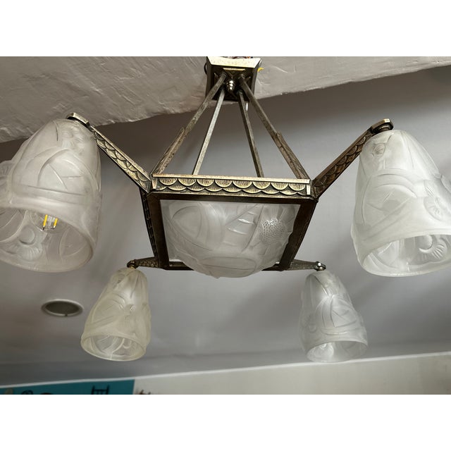 Metal Art Deco Chandelier, 1930s For Sale - Image 7 of 14
