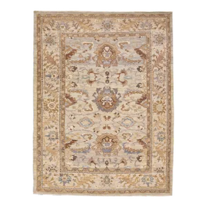Modern Sultanabad Handmade Beige Wool Rug With Floral Design