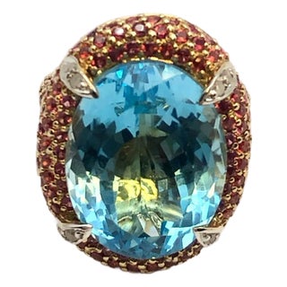 Bochic “Orient” Vintage Ruby & Blue Topaz Ring - 18K Gold & Silver Circa “90s” For Sale