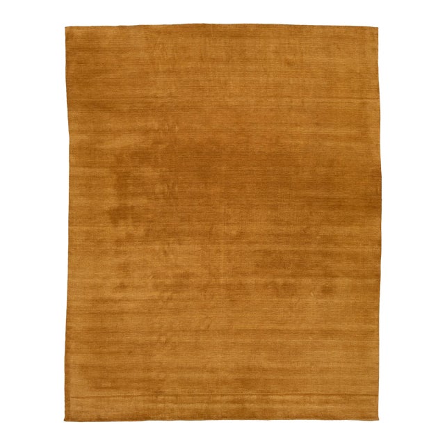 Apadana's Modern Gabbeh Hand-Loom Wool Area Rug in Earthy Yellow-Orange. For Sale
