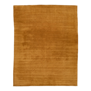 Apadana's Modern Gabbeh Hand-Loom Wool Area Rug in Earthy Yellow-Orange.