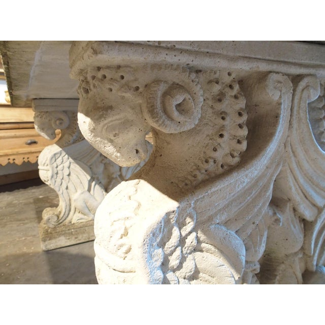 Italian Neoclassical Style Garden Table With Winged Rams Heads Decor, 1900s For Sale - Image 4 of 18