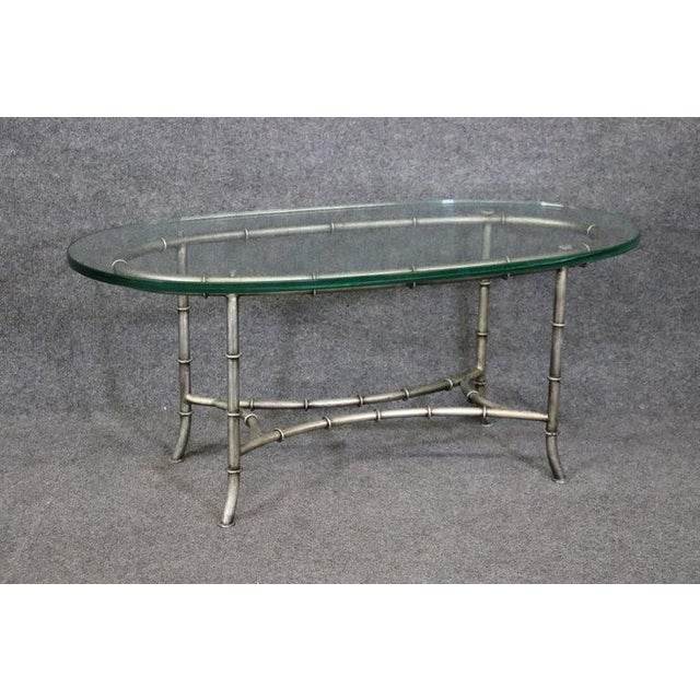 1980s Gorgeous Oval Steel and Glass Maison Bagues Style Faux Bamboo Coffee Table For Sale - Image 5 of 11