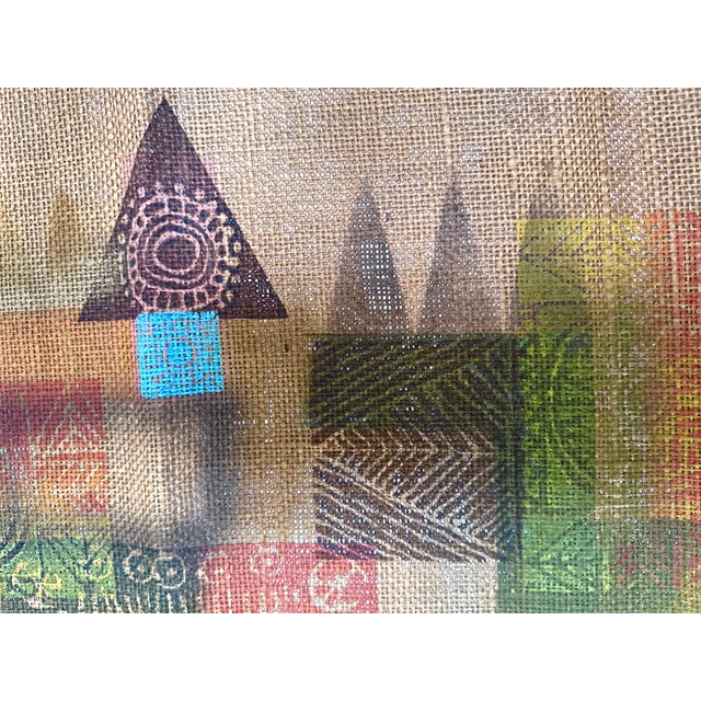 Large French Abstract Wall Hanging Tapestry in Jute with Textile Lithograph by Serge Arnoux, 1960s For Sale - Image 12 of 14