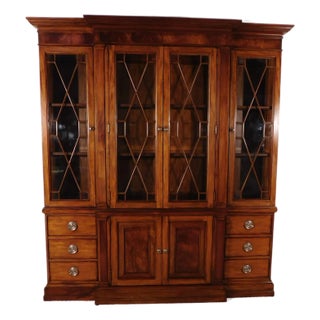 Vintage 1990s Chippendale Style Ethan Allen Breakfront China Display Cabinet For Sale