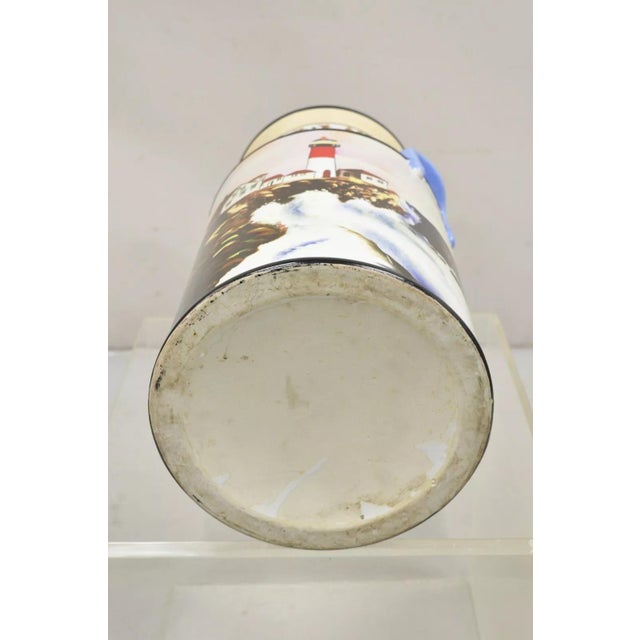 Late 20th Century Vintage Nautical Painted Lighthouse and Flag Ceramic Umbrella Cane Holder For Sale - Image 10 of 11