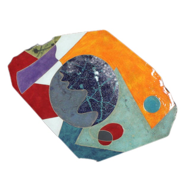 Contemporary "The Edge of Time" by Michael Gustavson, Raku Ceramic Triptych Wall Sculpture, Olive Navy Orange and Teal Glaze, Contemporary California Art For Sale - Image 3 of 8