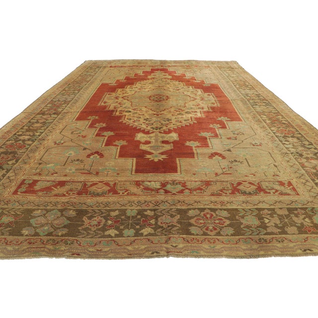 Rustic Vintage Turkish Oushak Rug 07’05 X 12’03 For Sale - Image 3 of 11