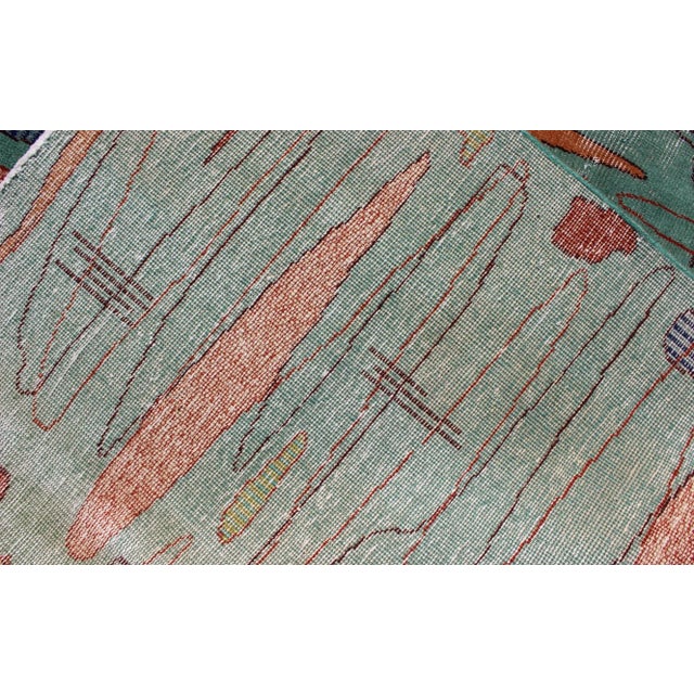 Vintage Rug in Abstract Modern Design in Light Teal Background by Keivan Woven Arts For Sale - Image 9 of 9