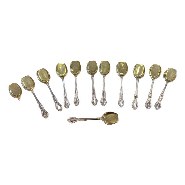 Silver-Plated Metal Ice Cream Scoops with Russell Pattern by Mappin & Webb, Set of 12 For Sale
