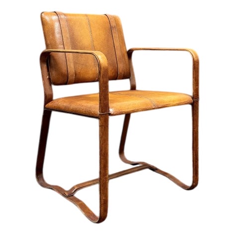 Leather Chair with Buckle in the style of Jaqcue Adnet For Sale