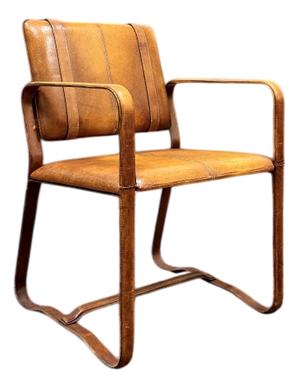 Leather Chair with Buckle in the style of Jaqcue Adnet