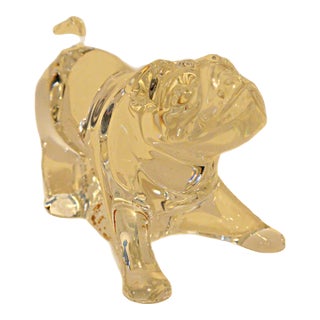 Vintage Signed Baccarat France Crystal Pug Dog Figurine – Playful Crouching Pose For Sale