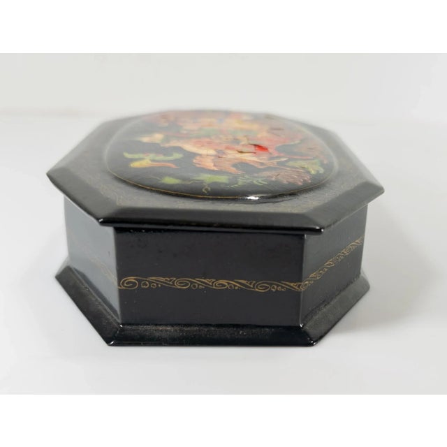 Black 20th Century Russian Palekh School Lacquer Painted Box For Sale - Image 8 of 12