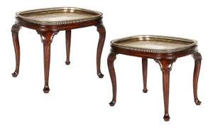 Vintage Queen Anne Style Mahogany Tray Top Side Tables - A Pair