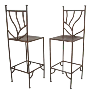 Late 20th Century Spanish Revival Wrought Iron Barstools with Back - A Pair