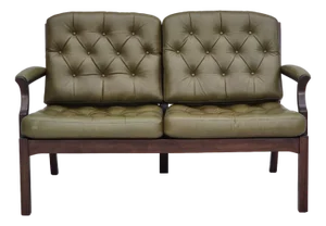 Scandinavian 2 Seater Sofa in Green Leather & Teak Wood, 1970s