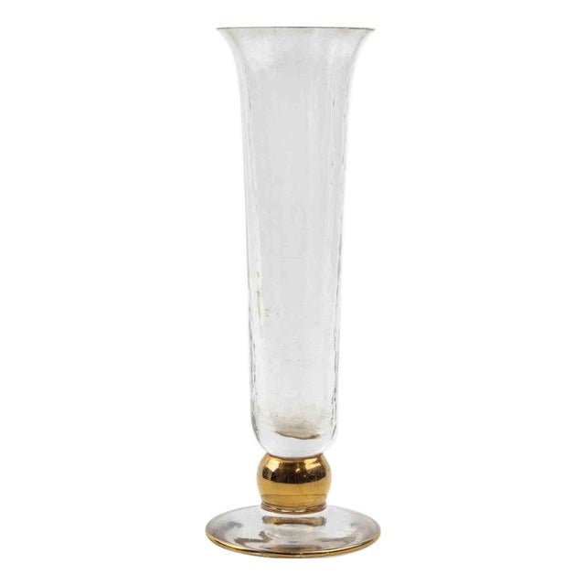 Mid-Century Glass Vase with Gold Overlays, 1930s For Sale