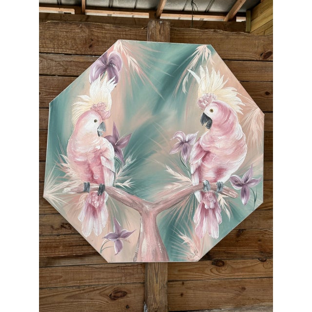 1980’s Coastal Tropical Cockatoo Oil Painting Signed Walcutt For Sale - Image 13 of 13