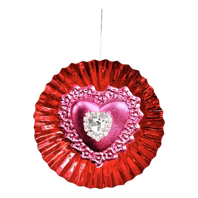 Valentine Ornament With Antique Dresdens & Vintage Light Reflectors V4 For Sale