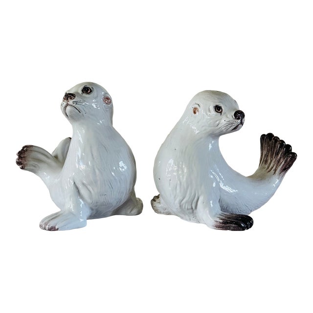 Mid-Century Italian Glazed Terracotta Seal Pups - a Pair For Sale