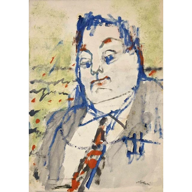 Mino Maccari, Portrait, Original Watercolor and Tempera, Mid-20th Century For Sale - Image 3 of 3