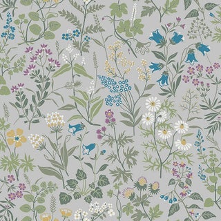 Sample - Boråstapeter Flora Wallpaper in Grey For Sale