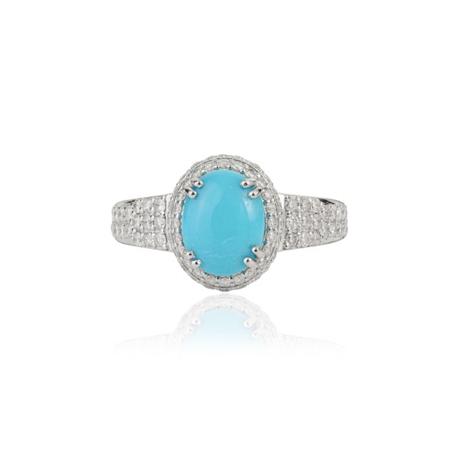 Statement 1.47 Carat Turquoise & Diamond Halo Cocktail Ring Size 5.5 in 14k White Gold For Sale - Image 4 of 16