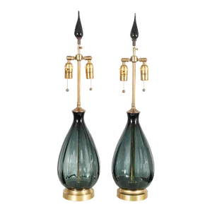 Vintage Pair of Smoked Glass Teardrop Lamps by Blenko