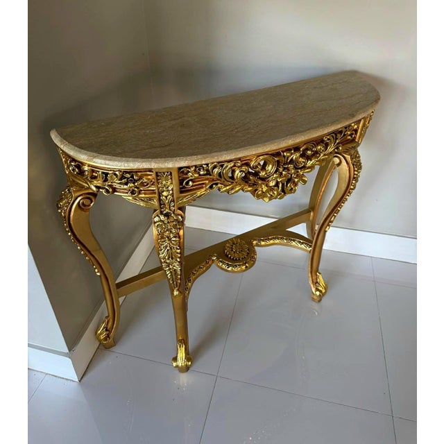 French Style Console Table – Beige Marble Top For Sale In Miami - Image 6 of 9