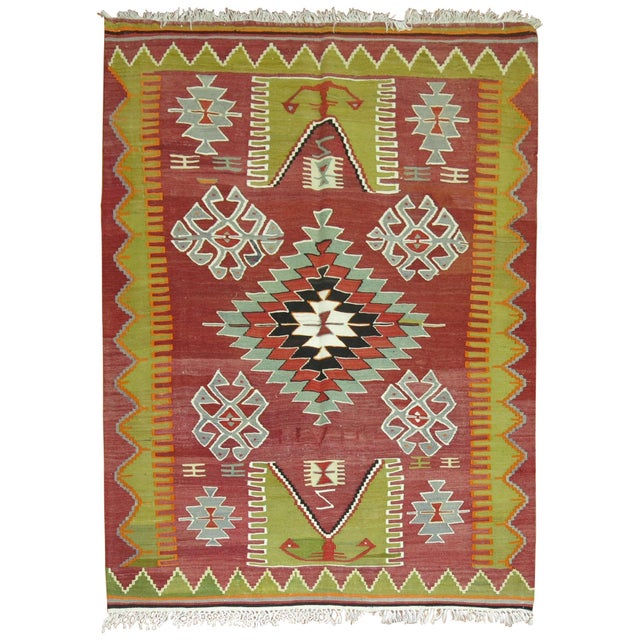 Colorful mid-20th century Turkish flat-weave Kilim. 3'11'' x 5'1''