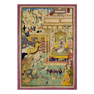 Vintage Indian Hand-Embroidered Mughal Court Scene Wall Tapestry, 1970s For Sale