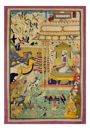 Vintage Indian Hand-Embroidered Mughal Court Scene Wall Tapestry, 1970s