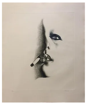 Giacomo Porzano, Smoker in White, Etching, 1972