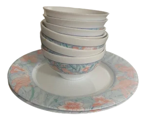 Vintage Arcopal Paradis White Glass Tropical Birds & Flowers Dishes- 9 Pieces
