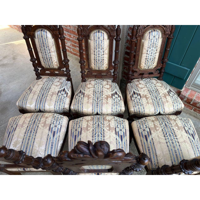 Set 6 Antique French Dining Chairs Renaissance Carved Oak Black Forest C1880 For Sale - Image 17 of 18