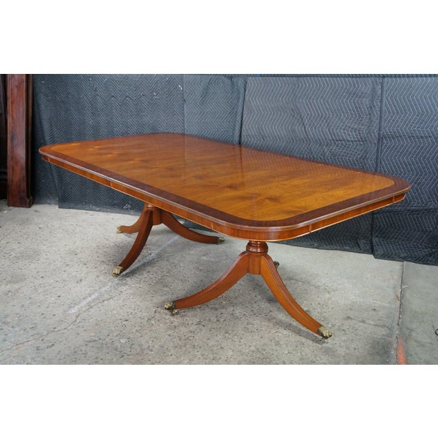 Late 20th Century Handmade English Regency Style Walnut Burl Double Pedestal Banquet Dining Table 11' For Sale - Image 13 of 18