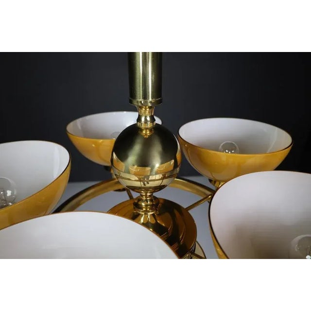 Gold Sculptural Italian Chandelier in Brass & Amber-Gold Opaline Glass, 1970s For Sale - Image 8 of 18