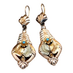 Gold Earrings with Applications and Reliefs, Set of 2 For Sale