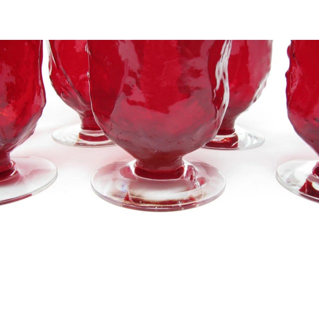 Vintage Morgantown Crinkle Ruby Red Glass Water Goblets Iced Tea Glasses With Pitcher - 7 Pieces For Sale - Image 9 of 13