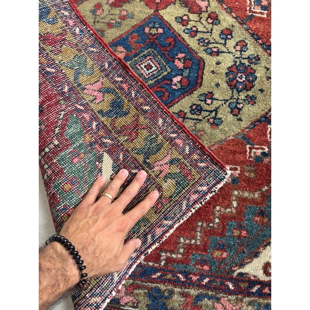 Green Antique Heriz Runner Lake Blue Rug 3 x 10.2 For Sale - Image 8 of 12