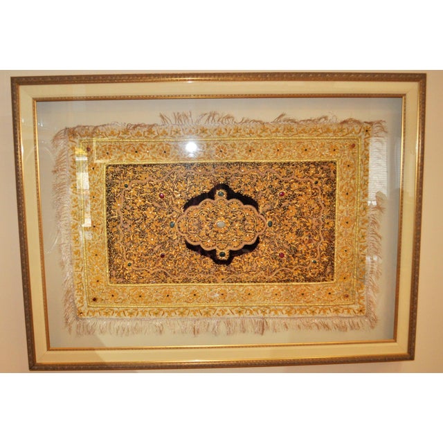 Wood 1990s Wall Art Oversized Framed Silk Rug Decorated With Natural Stones For Sale - Image 7 of 10