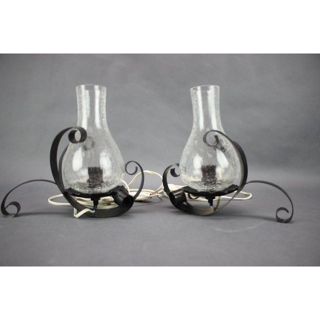 Czechoslovakian Crackle Glass Table Lamps with Wrought Iron Frames, 1950s, Set of 2 For Sale - Image 3 of 9