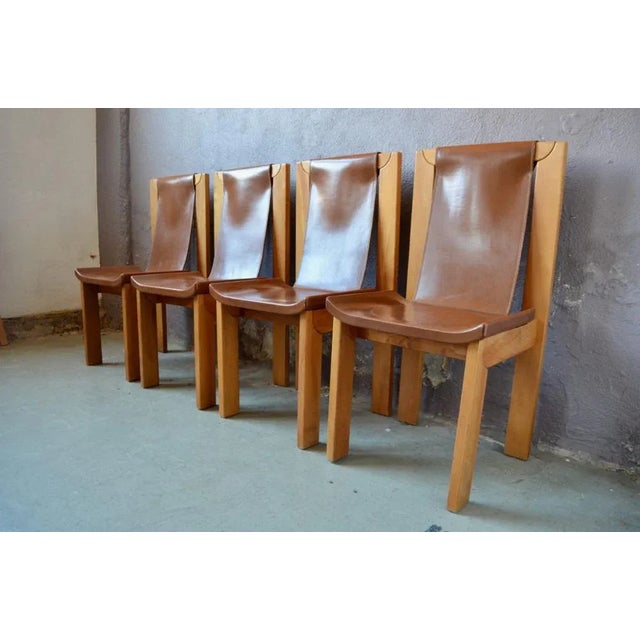 Solid Elm & Leather Chairs by Roland Haeusler, Set of 4 For Sale - Image 4 of 18