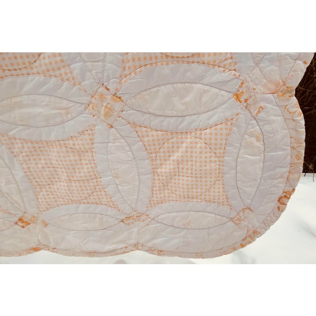 Textile Charming 1920s Double Wedding Ring Quilt For Sale - Image 7 of 18